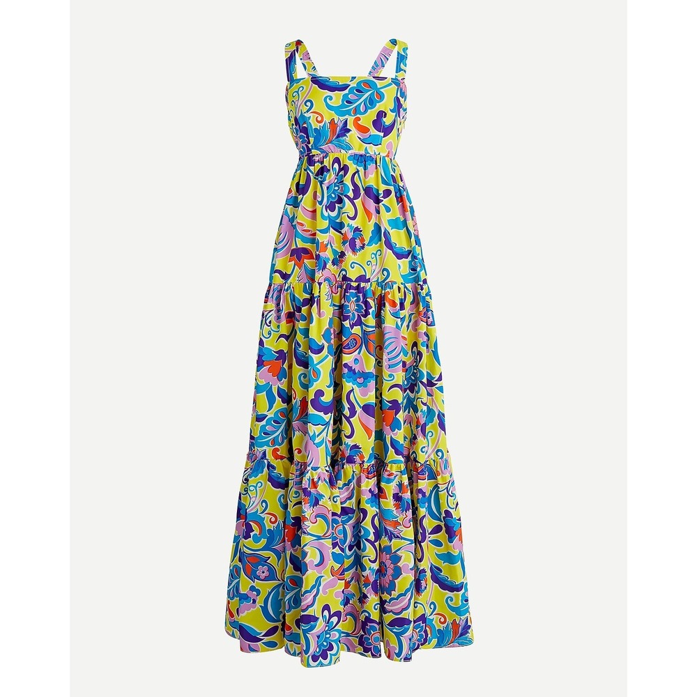 J.Crew Yellow Floral‎ Paisley Tiered Maxi Dress Sleeveless Pockets Size 4
